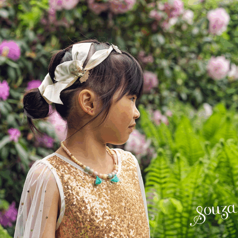 Déguisement robe de princesse Dorianne – blanche & dorée - Souza - Ambiance