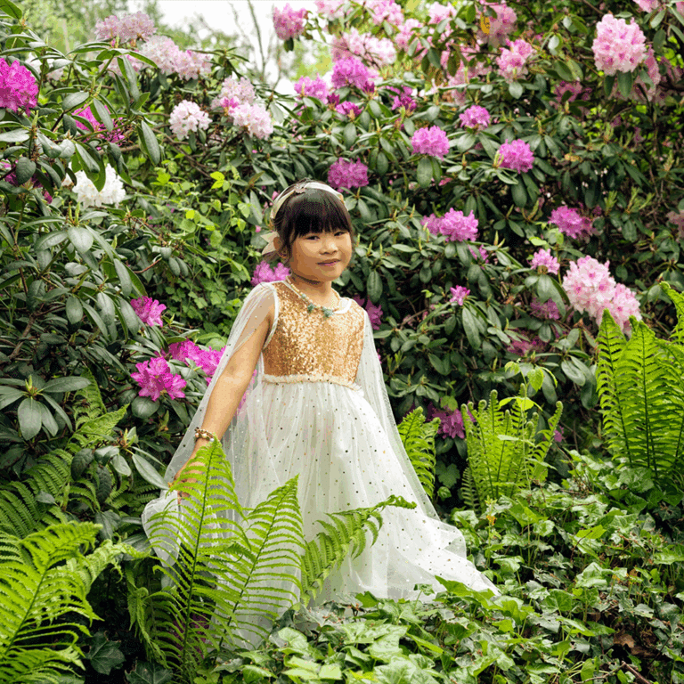 Déguisement robe de princesse Dorianne – blanche & dorée - Souza - Ambiance