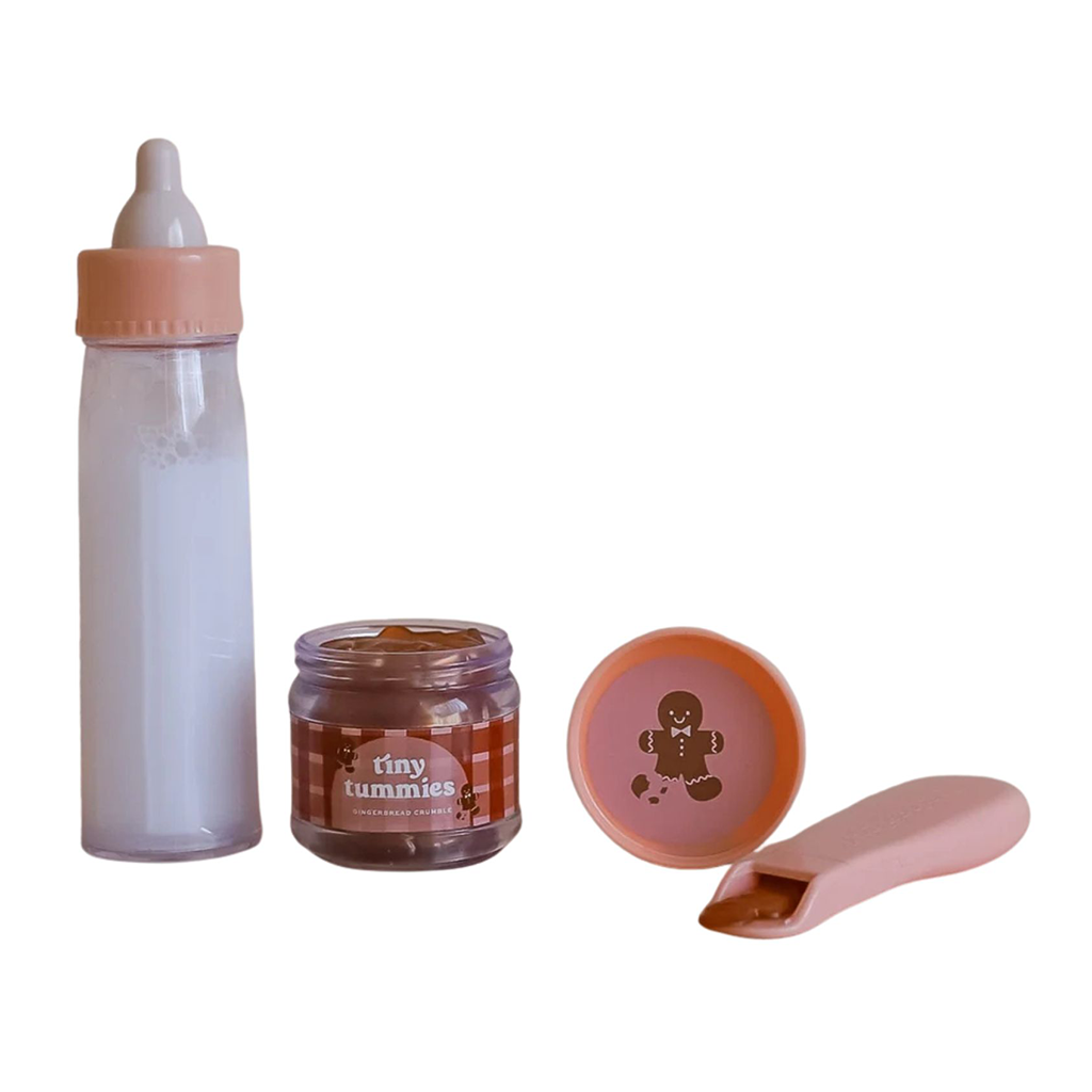 Coffret biberon et petit pot pour poupée – Édition Noël - Tiny Harlow - Vu de face sur fond blanc