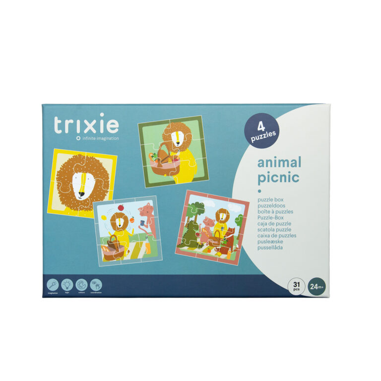 Lot de 4 puzzles - Pique-nique des animaux – Trixie Baby - Vu de face sur fond blanc