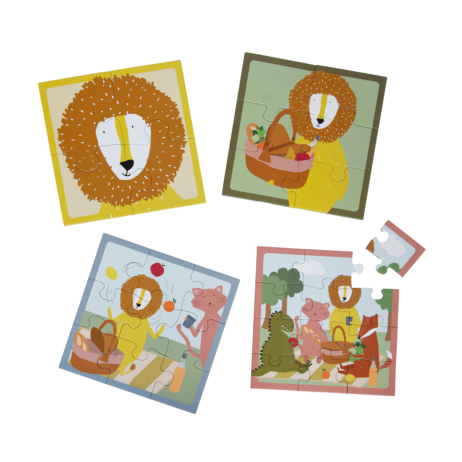 Lot de 4 puzzles - Pique-nique des animaux  – Trixie Baby - Vus montés