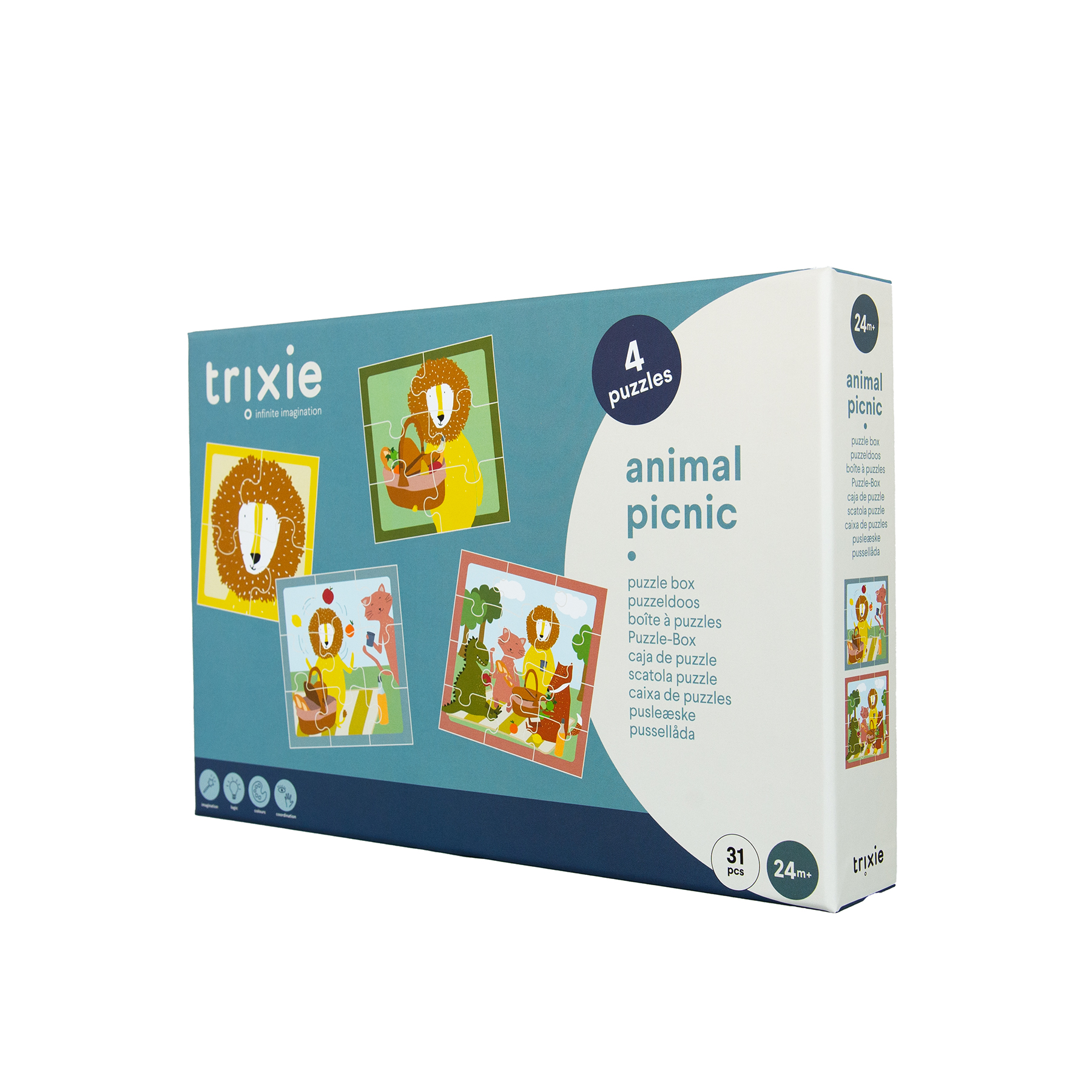 Lot de 4 puzzles - Pique-nique des animaux  – Trixie Baby - Vu de côté sur fond blanc