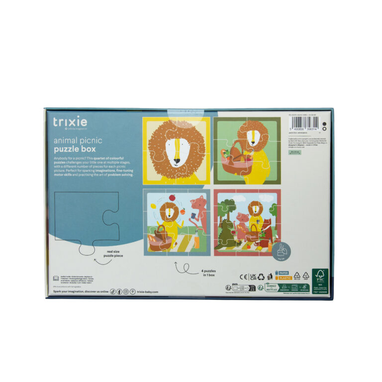 Lot de 4 puzzles - Pique-nique des animaux – Trixie Baby - Vu de dos sur fond blanc