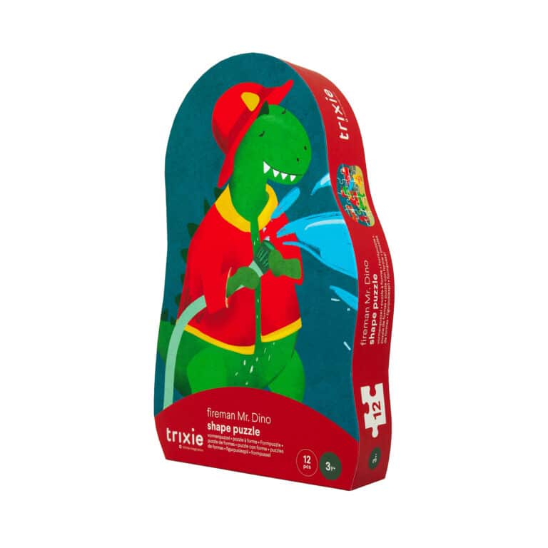 Puzzle à Forme 12 Pièces – Pompier Mr Dino – Trixie Baby - Vu de côté sur fond blanc