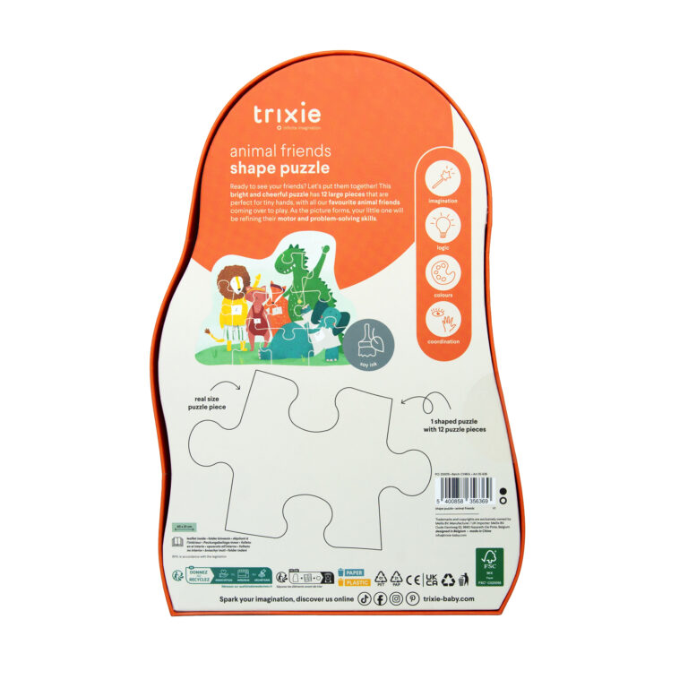 Puzzle à Forme 12 Pièces – Amis des Animaux – Trixie Baby - Vu de dos sur fond blanc