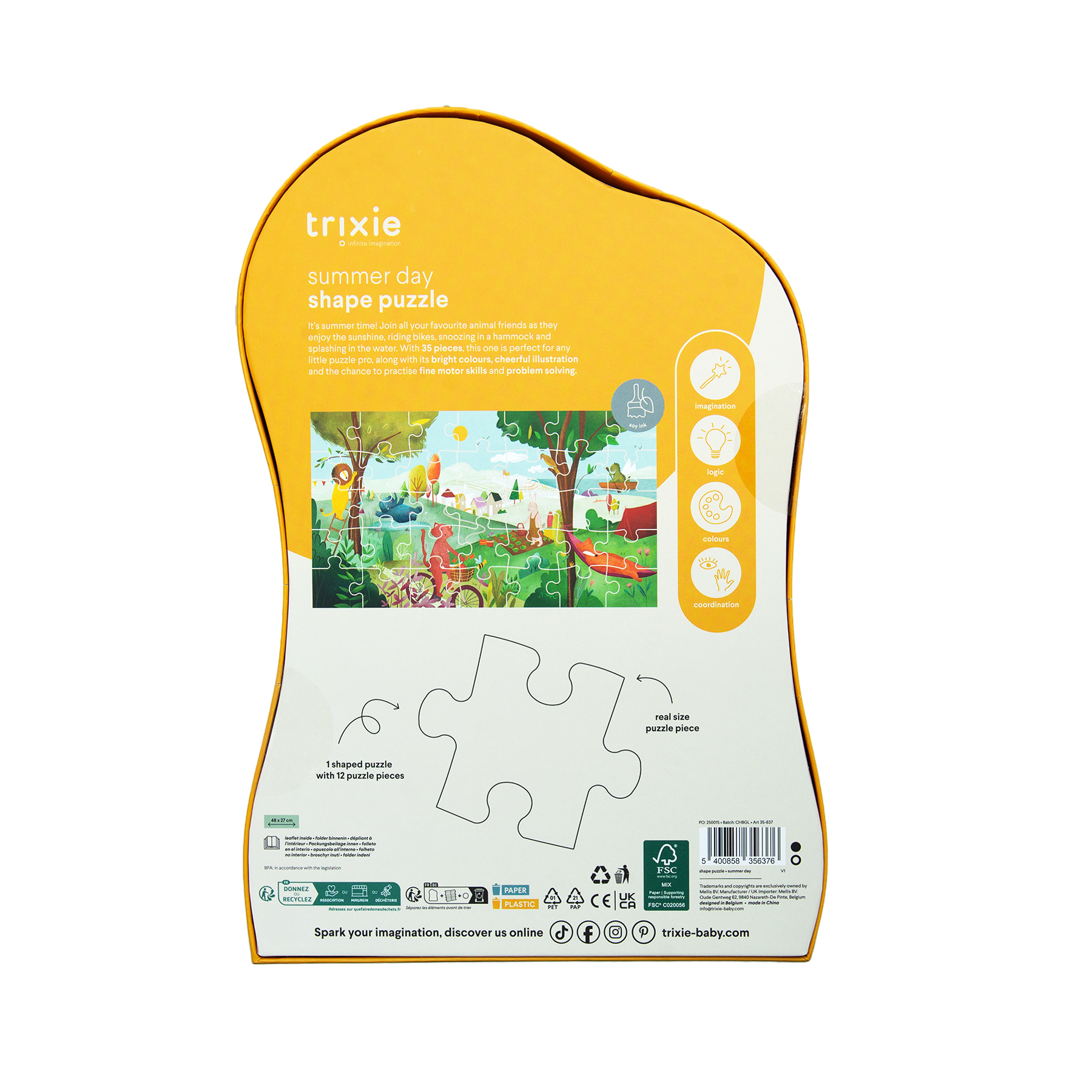 Puzzle à forme 35 pièces – Journée d’été – Trixie Baby - Vu de dos sur fond blanc