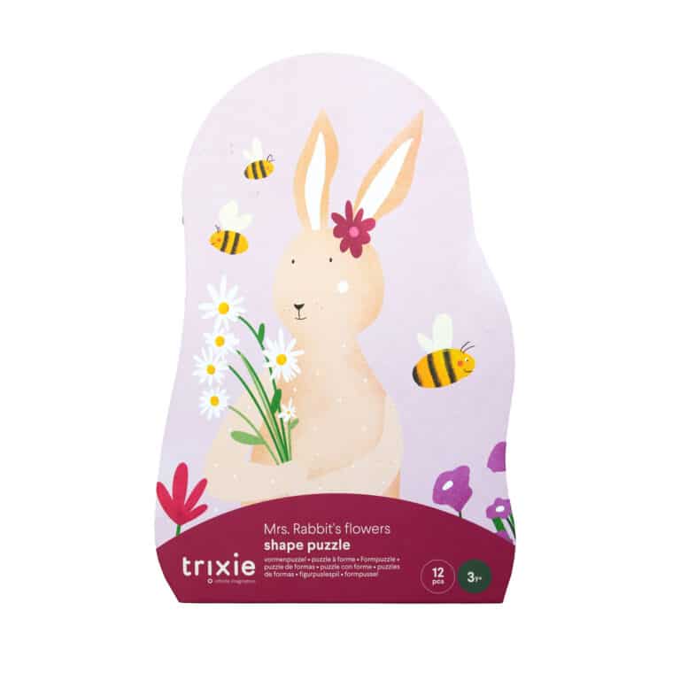 Puzzle à forme 12 pièces « Les fleurs de Mme Lapin » – Trixie baby - Vu de face sur fond blanc