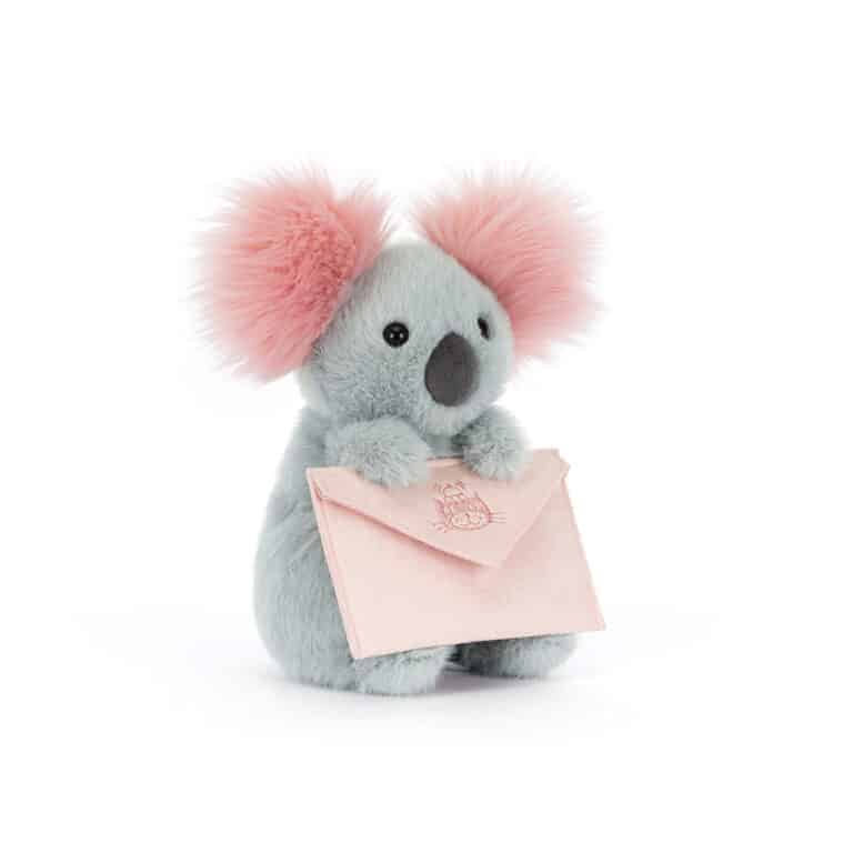 Jellycat Koala with Message – Vue de face sur fond blanc