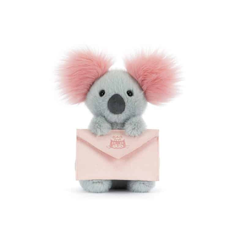 Jellycat Koala with Message – Vue de face sur fond blanc