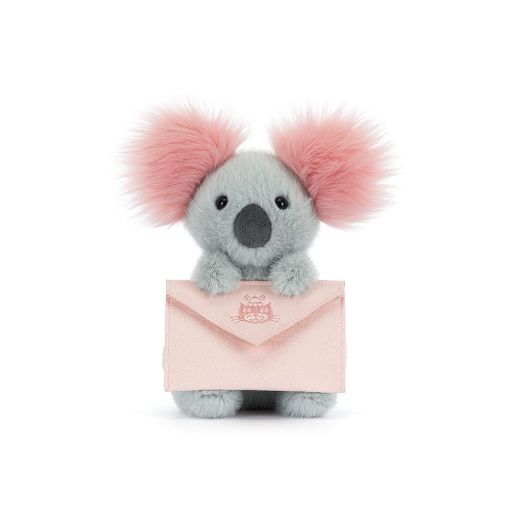 Jellycat Koala with Message – Vue de face sur fond blanc