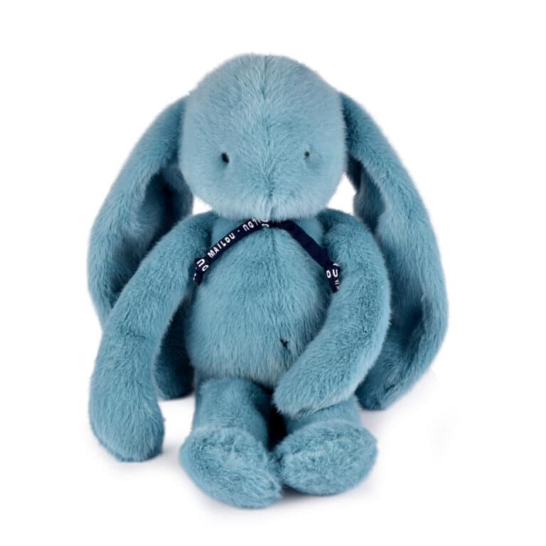 Peluche lapin Méloé - Bleu lagon - Maïlou, vue de face assis sur fond blanc