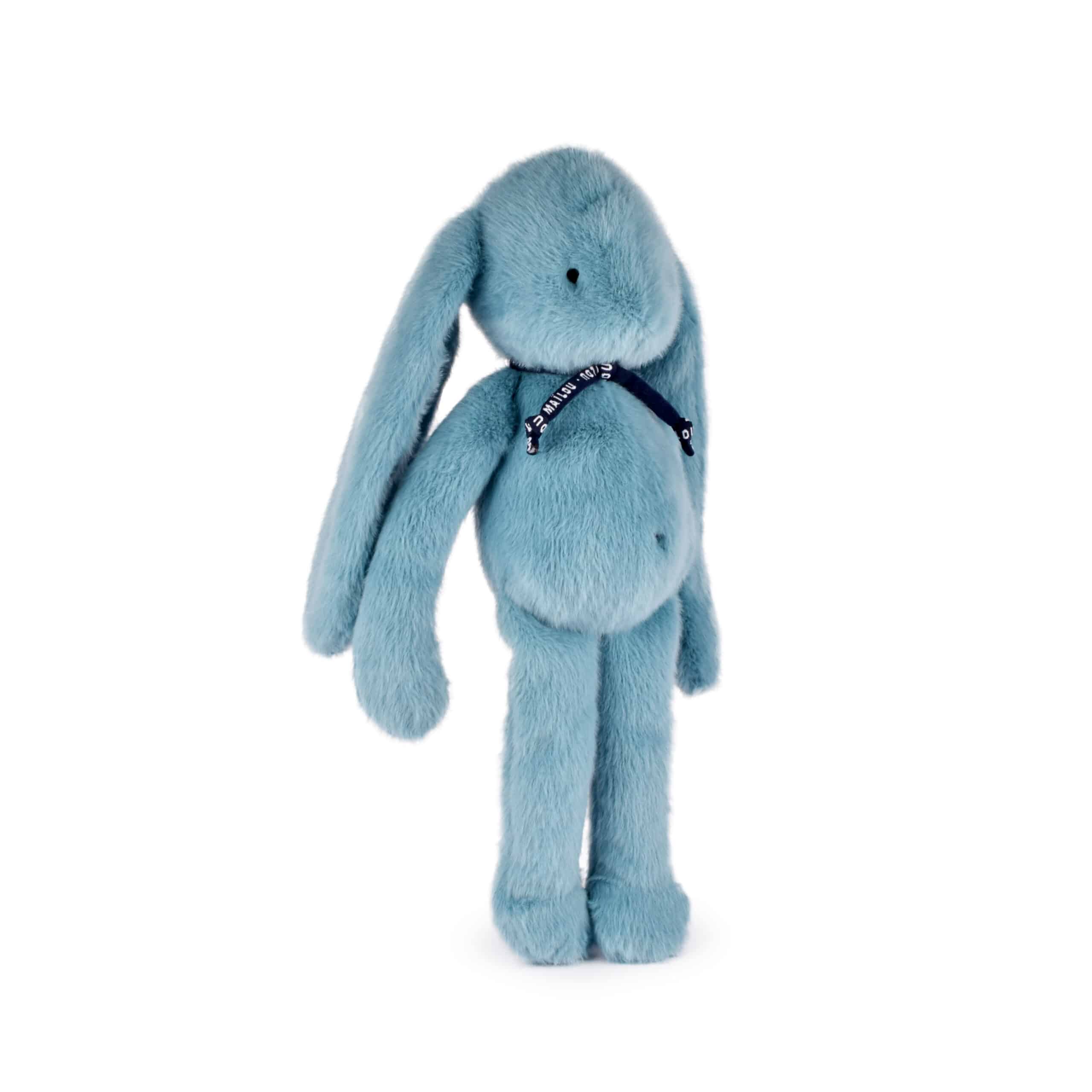 Peluche lapin Méloé - Bleu lagon - Maïlou, vue de côté debout sur fond blanc