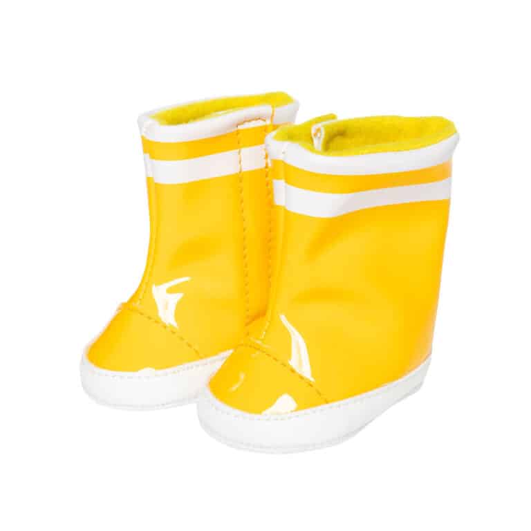 Bottes imitation caoutchouc pour poupée 30–34 cm – Jaune - Vues de face sur fond blanc