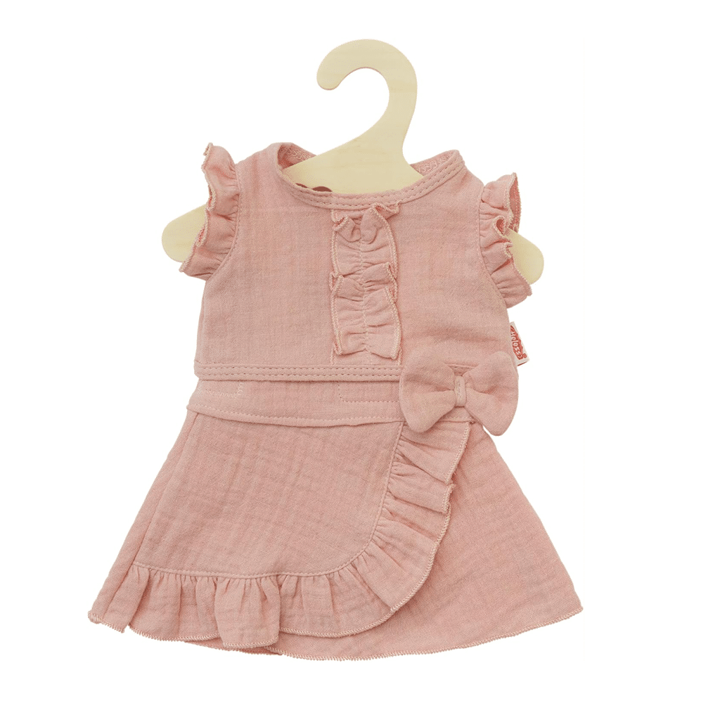 Ensemble pour poupée 28–35 cm – Jupe portefeuille et haut à volants – Rose - Vue de face sur fond blanc