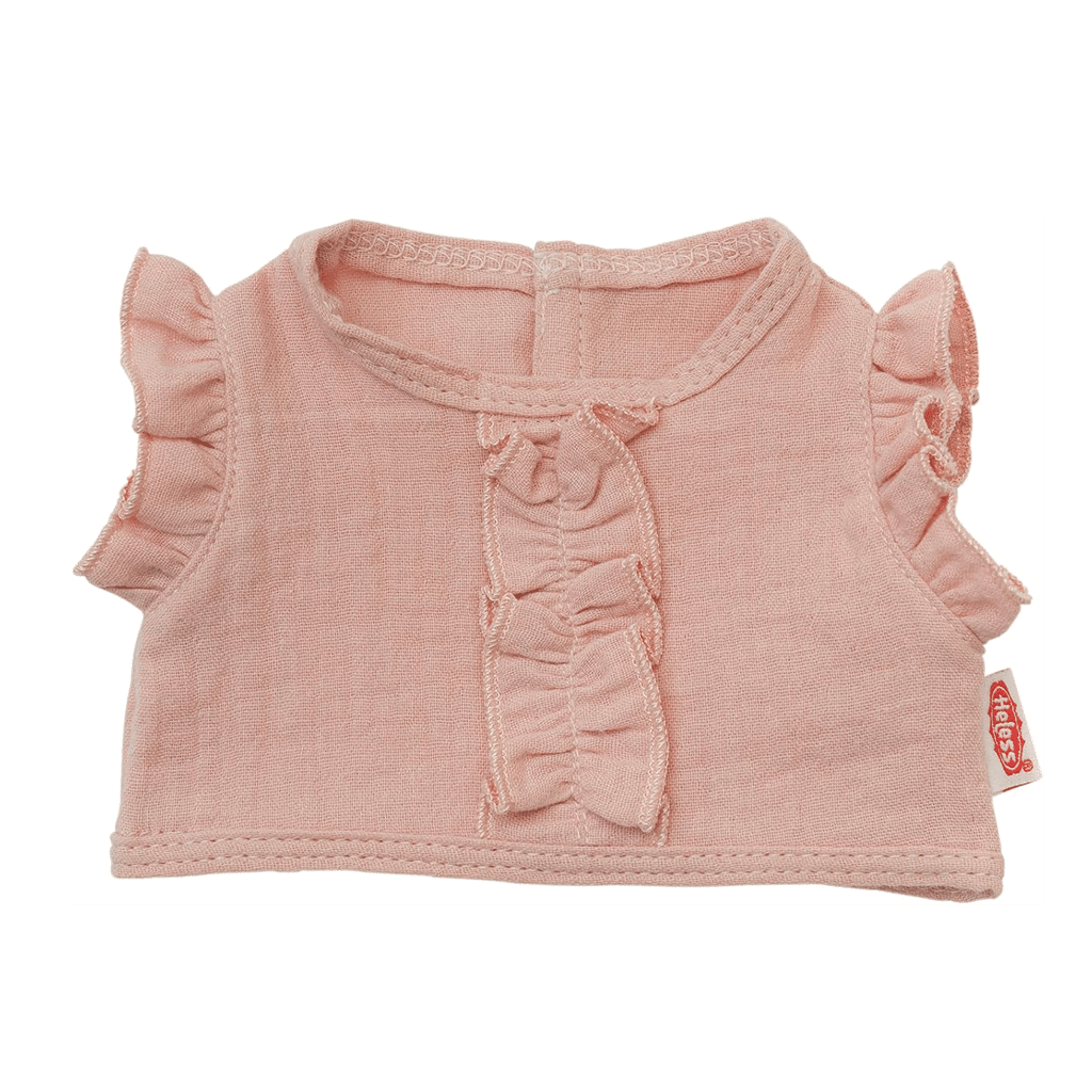 Ensemble pour poupée 28–35 cm – Jupe portefeuille et haut à volants – Rose - Vue de face sur fond blanc