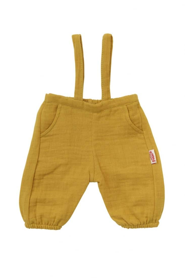 Ensemble pour poupée 28–35 cm – T-shirt blanc et pantalon jaune miel - Vue de face sur fond blanc