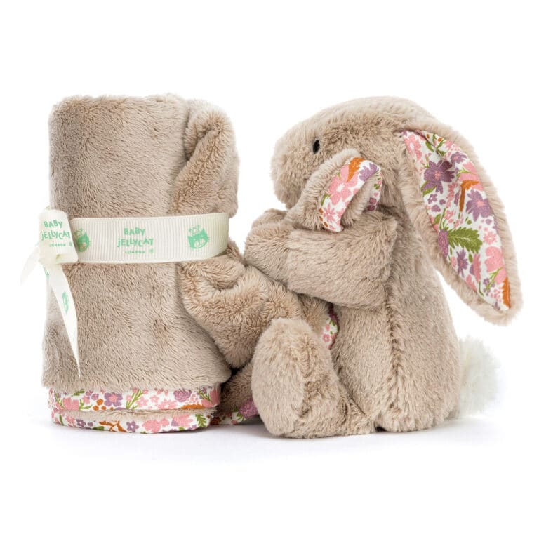 Doudou Blossom Beige Bunny « Petal » Soother – Jellycat - Vue de côté sur fond blanc