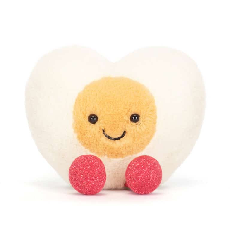 Doudou Amuseables Heart Boiled Egg – Jellycat - Vue de face sur fond blanc