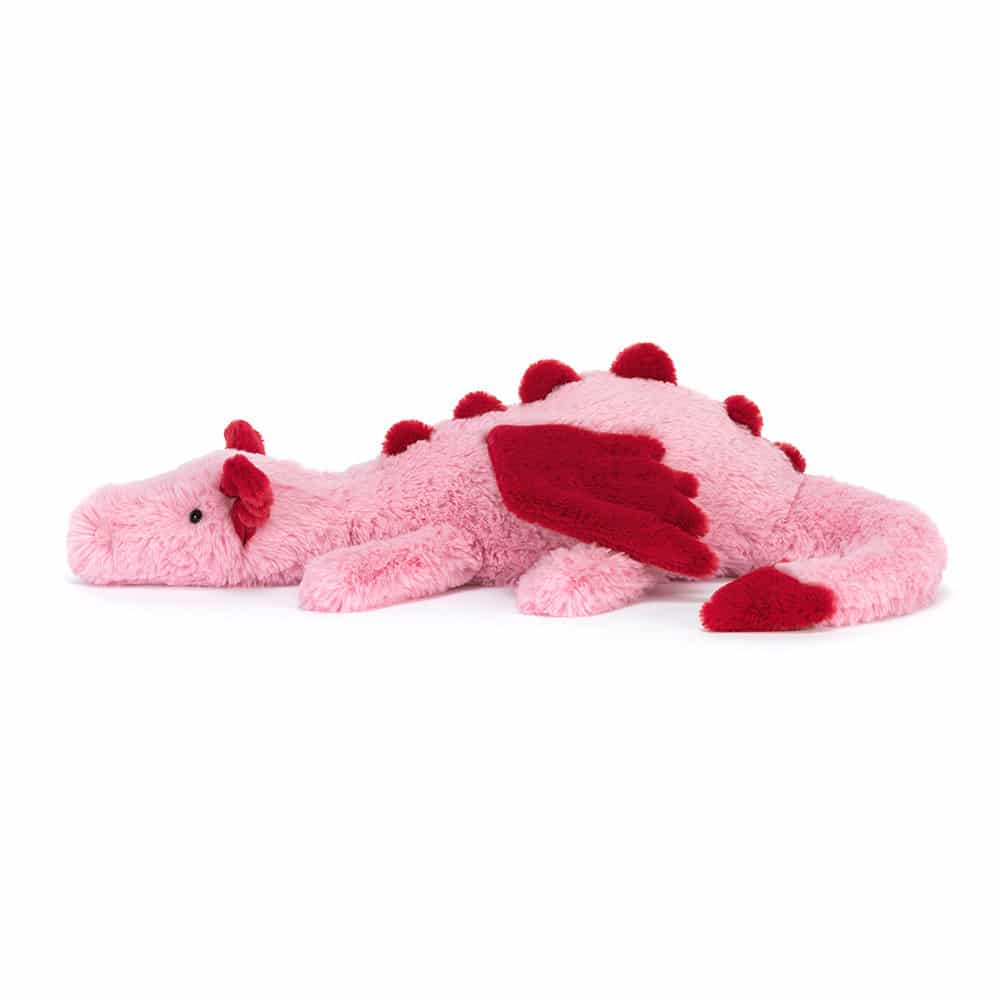 Doudou Heart Dragon – Jellycat - Le gardien des câlins enchantés - Vue de côté sur fond blanc