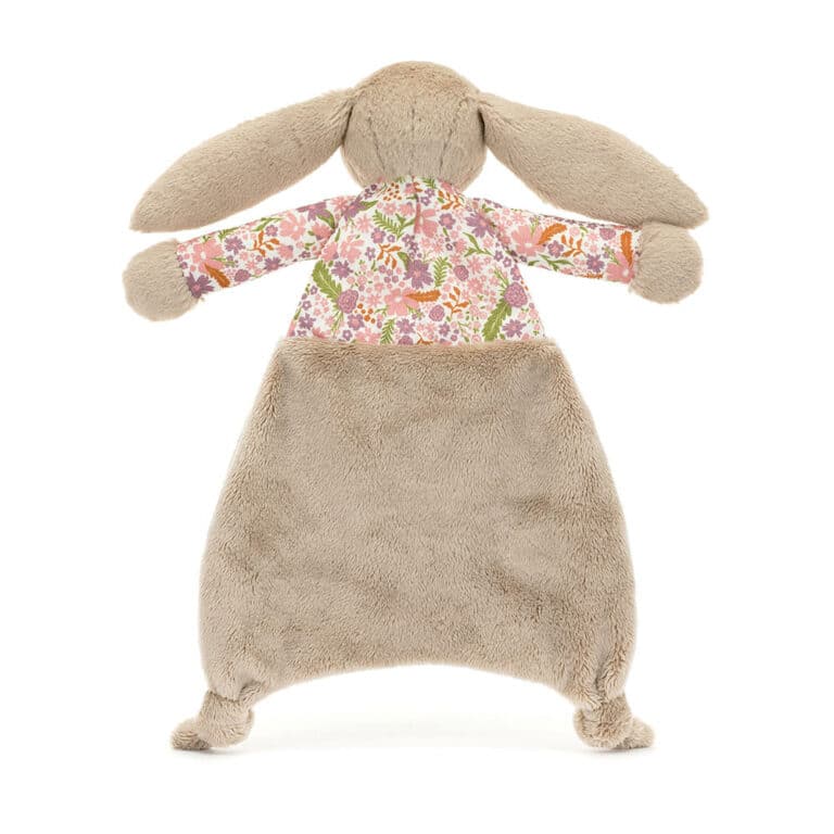 Doudou plat lapin - Beige aux oreilles pétales - Jellycat, vue de dos sur fond blanc