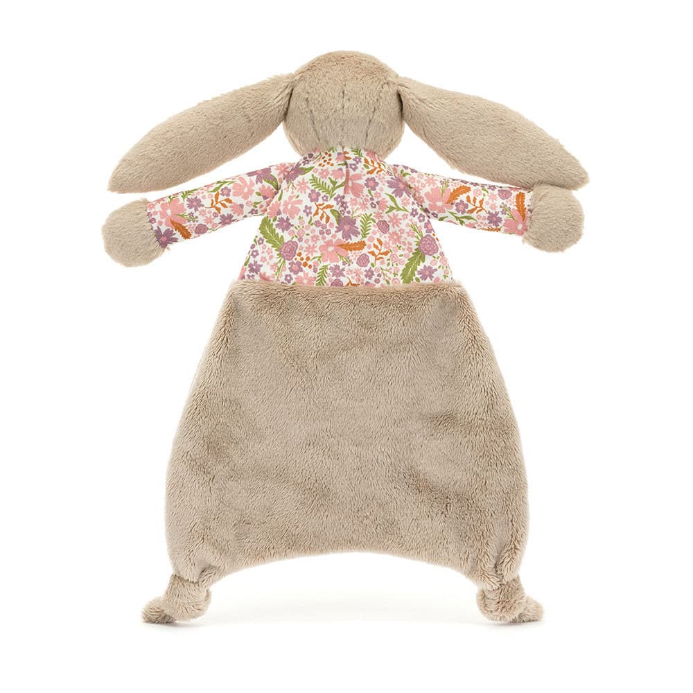 Doudou plat lapin - Beige aux oreilles pétales - Jellycat, vue de dos sur fond blanc