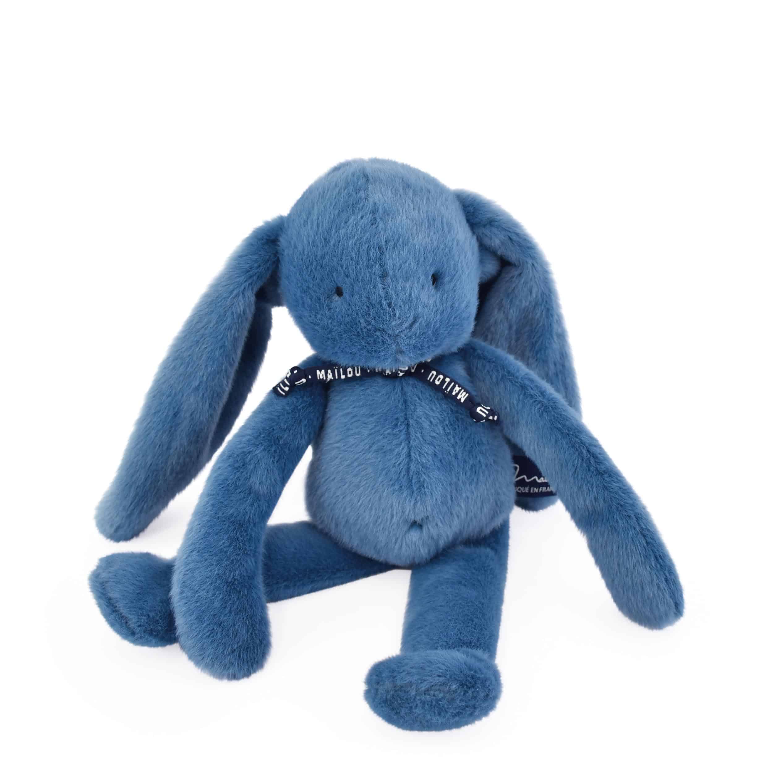 Peluche Lapin Méloé – Bleu – Maïlou Tradition - Vue de face sur fond blanc