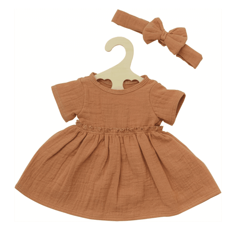 Robe et bandeau pour poupée de 28/35 cm – Abricot - Vue de face sur fond blanc
