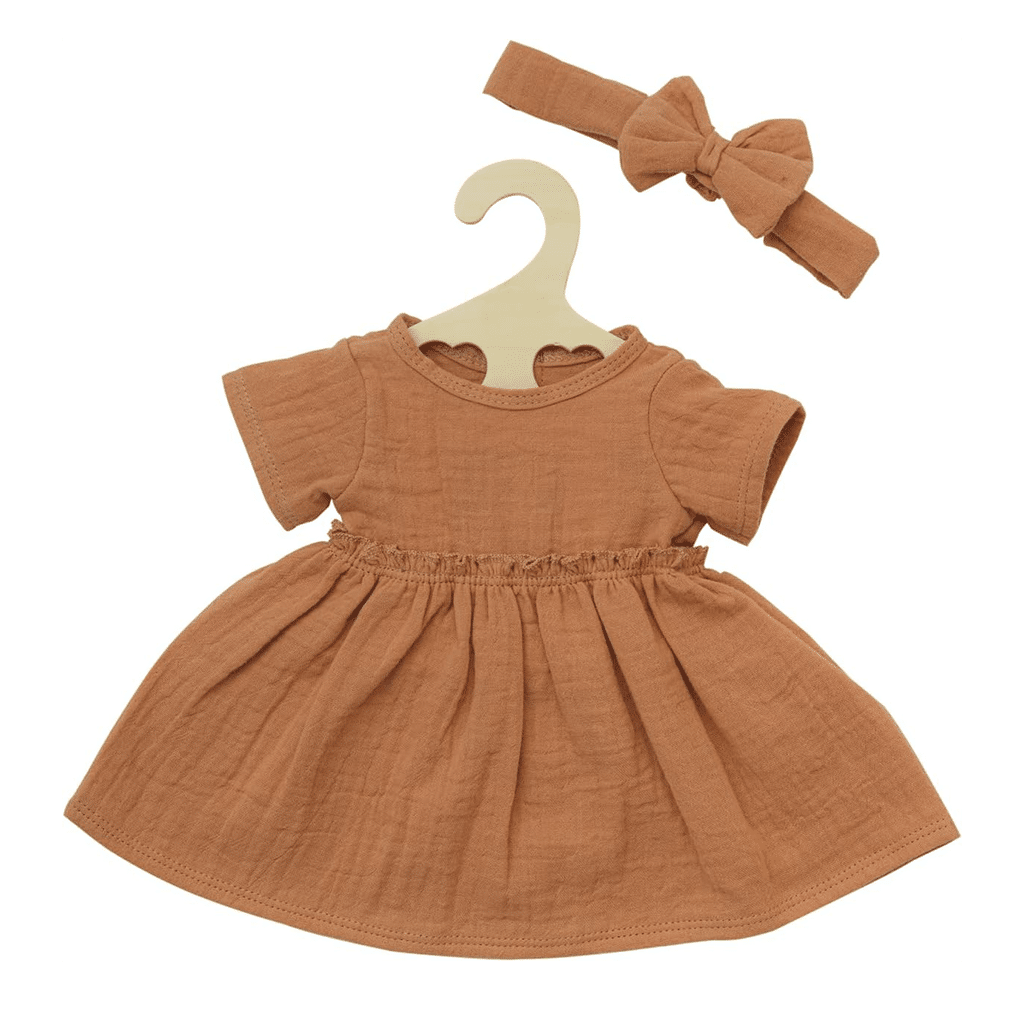 Robe et bandeau pour poupée de 28/35 cm – Abricot - Vue de face sur fond blanc