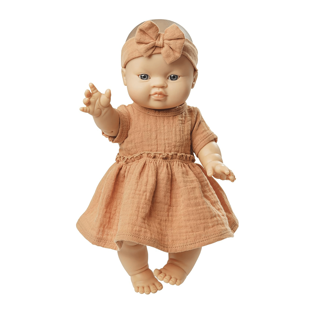 Robe et bandeau pour poupée de 28/35 cm – Abricot - Vue de face sur fond blanc