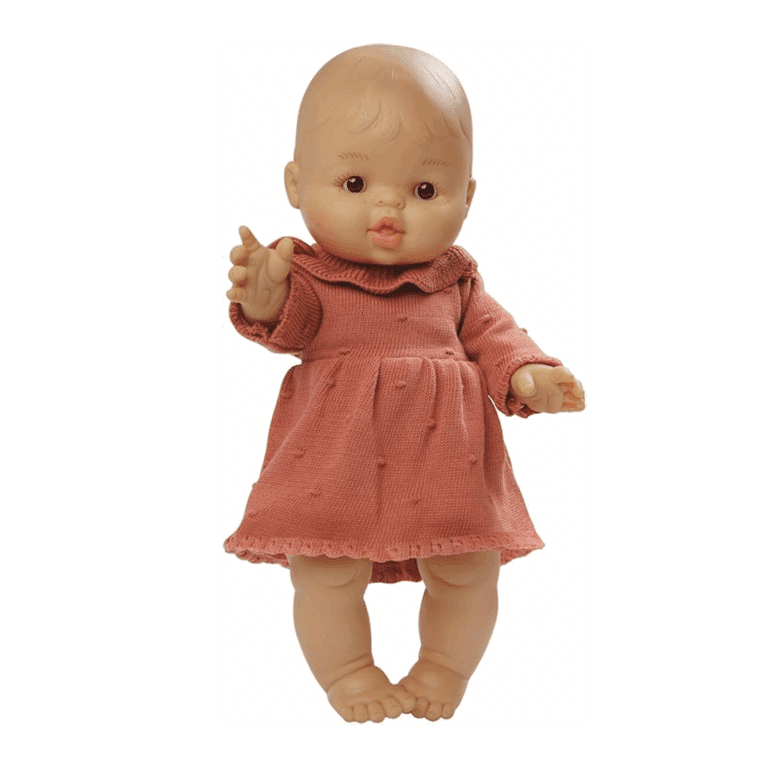 Robe tricotée pour poupée 28–35 cm – Rose pêche