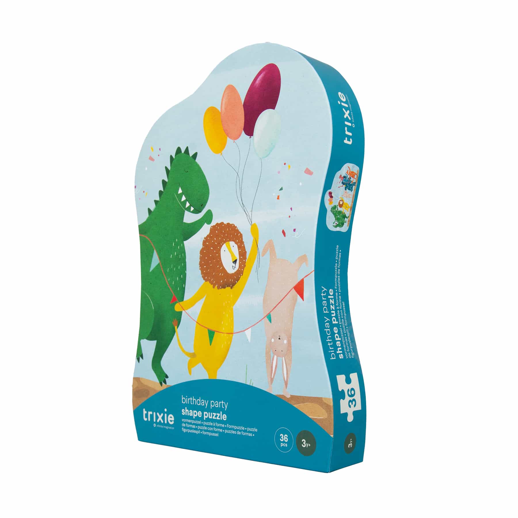 Puzzle à forme – Fête d’anniversaire – 36 pièces – Trixie Baby - Vue de côté sur fond blanc