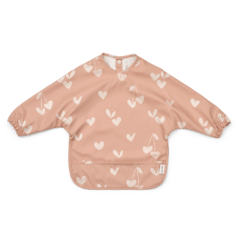 Bavoir manches longues coeurs cerises liewood fond blanc