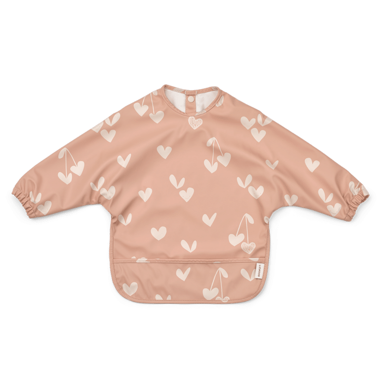 Bavoir manches longues coeurs cerises liewood fond blanc