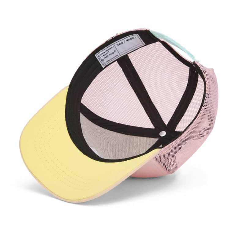 Casquette trucker enfant - Mini powder pink - Hello Hossy, sur l'envers sur fond blanc