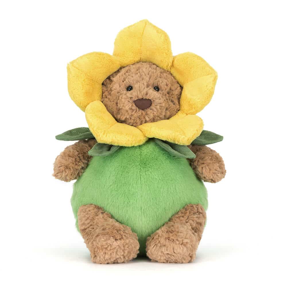 Doudou Bartholomew Bear Daffodil Outfit – Jellycat - Vue de face sur fond blanc