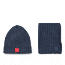 Coffret cadeau Lina – Bonnet et tour de cou « Bleu marine» – Liewood - Vu de face sur fond blanc de plus près