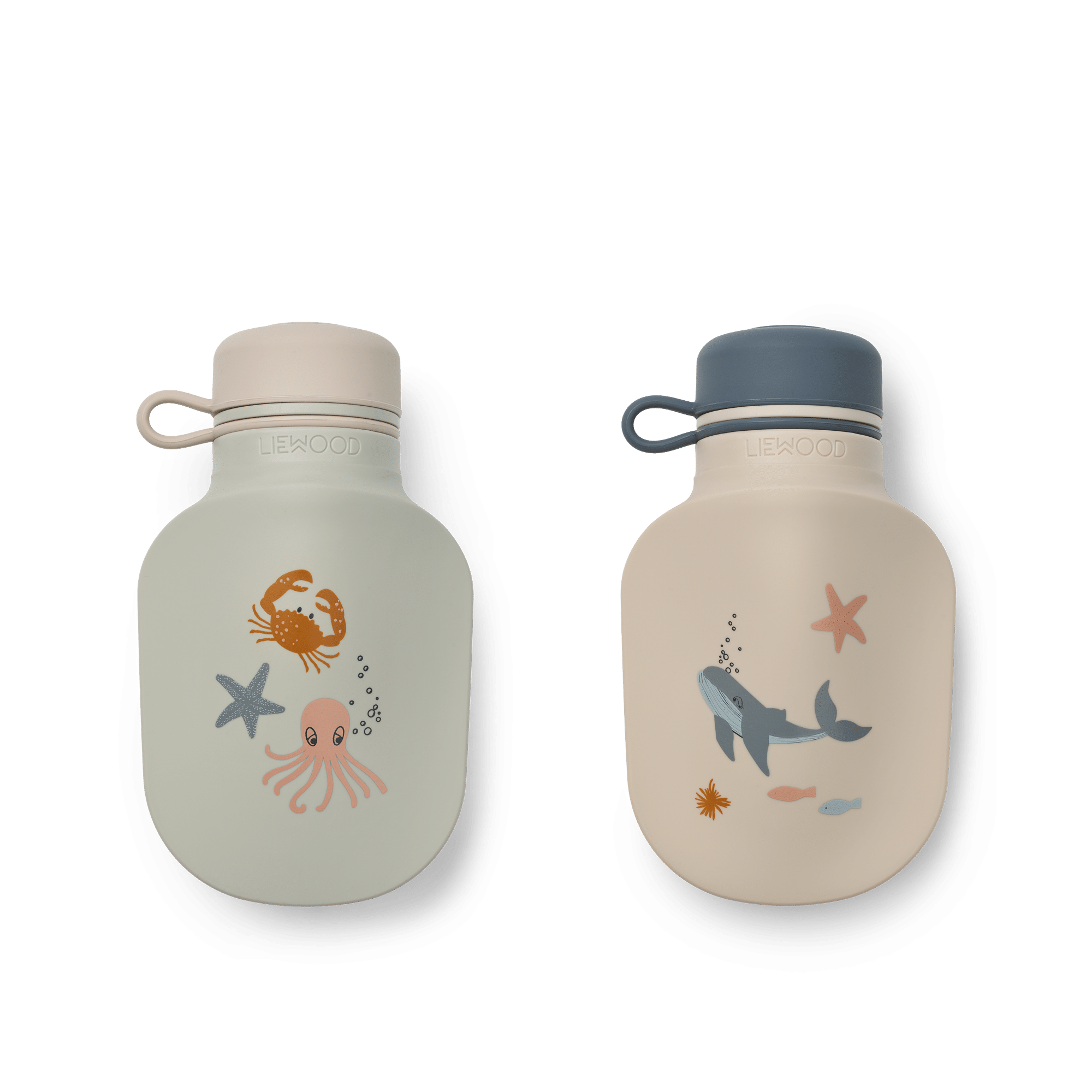 Lot de 2 bouteilles pour smoothie – Animaux marins – Liewood - Vue de face sur fond blanc