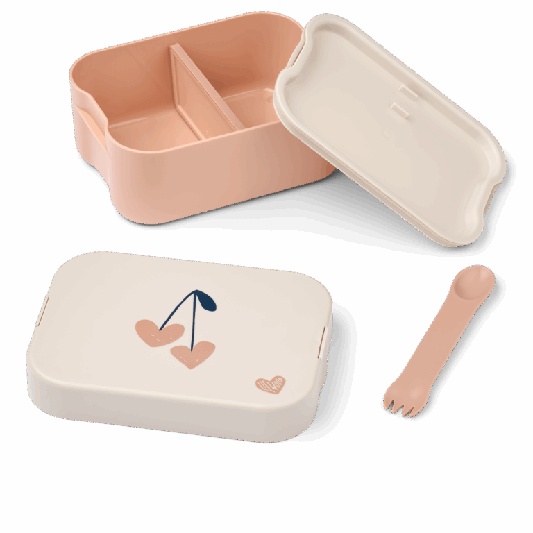 Lunch box Kamil - Cerises coeurs – Liewood - Vue de face sur fond blanc