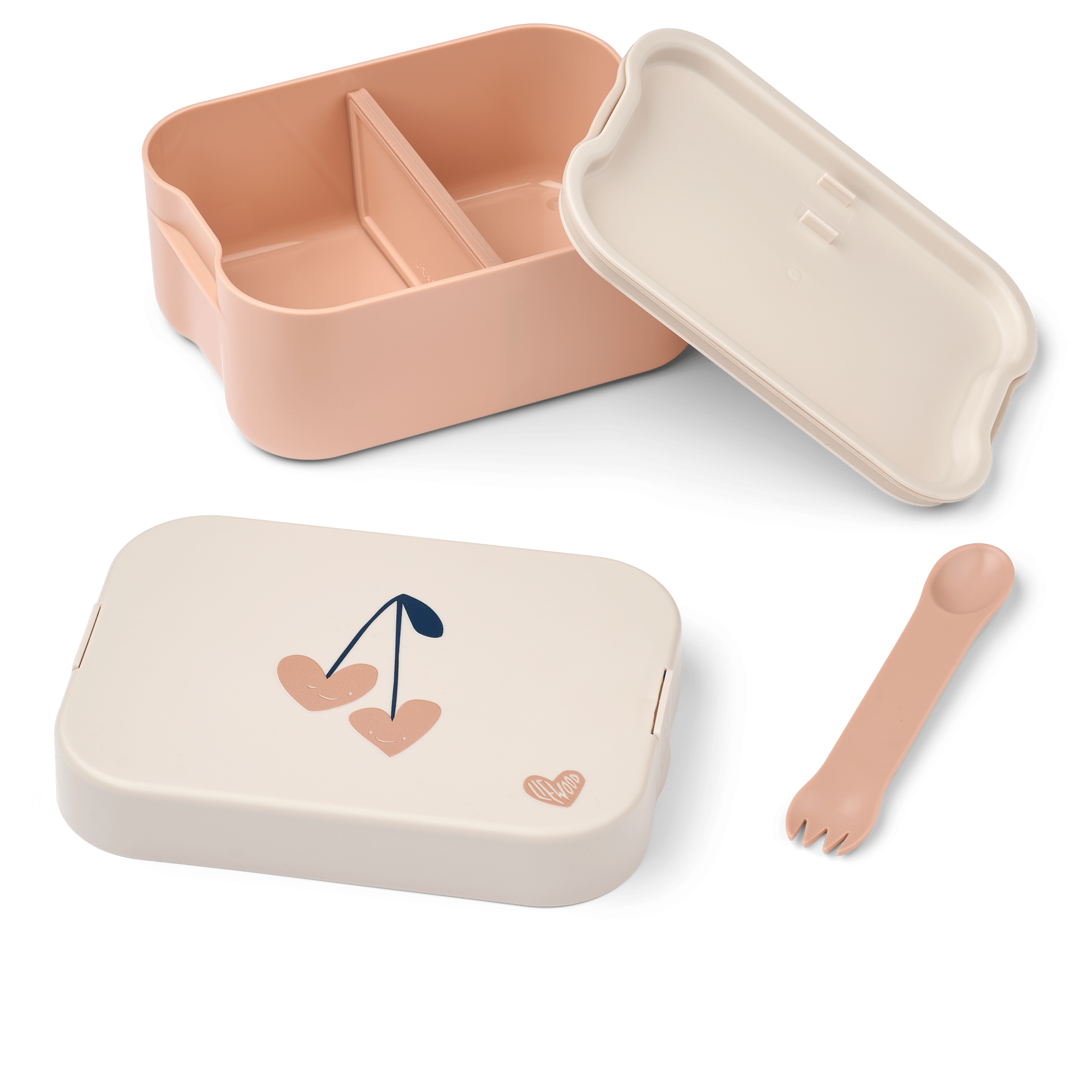 Lunch box Kamil - Cerises coeurs – Liewood - Vue de face sur fond blanc