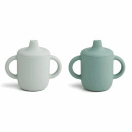 Tasse en silicone avec tétine – Mint Mix – Liewood - Vue de face sur fond blanc