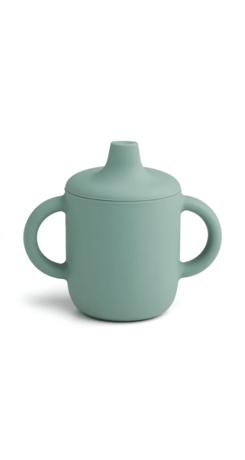 Tasse en silicone avec tétine – Mint Mix – Liewood - Vue de face sur fond blanc