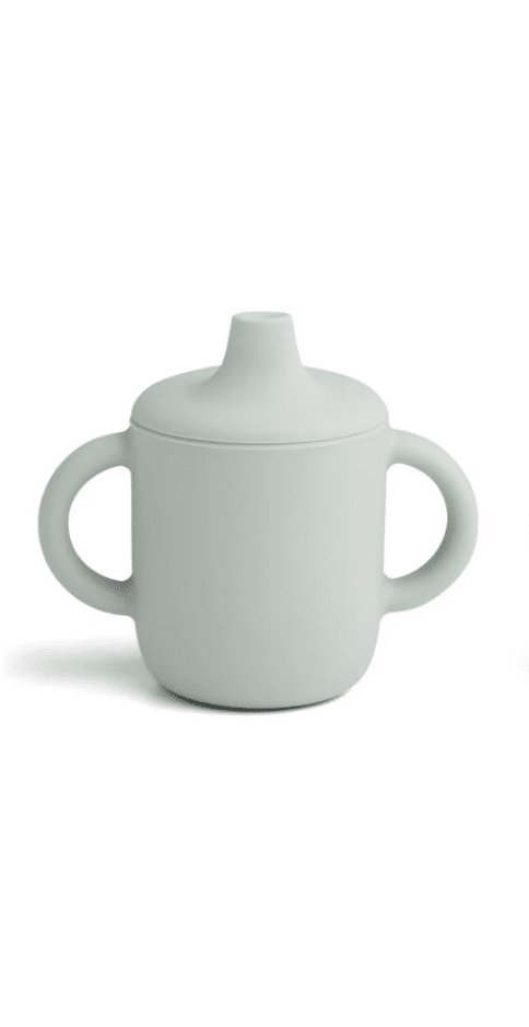 Tasse en silicone avec tétine – Mint Mix – Liewood - Vue de face sur fond blanc