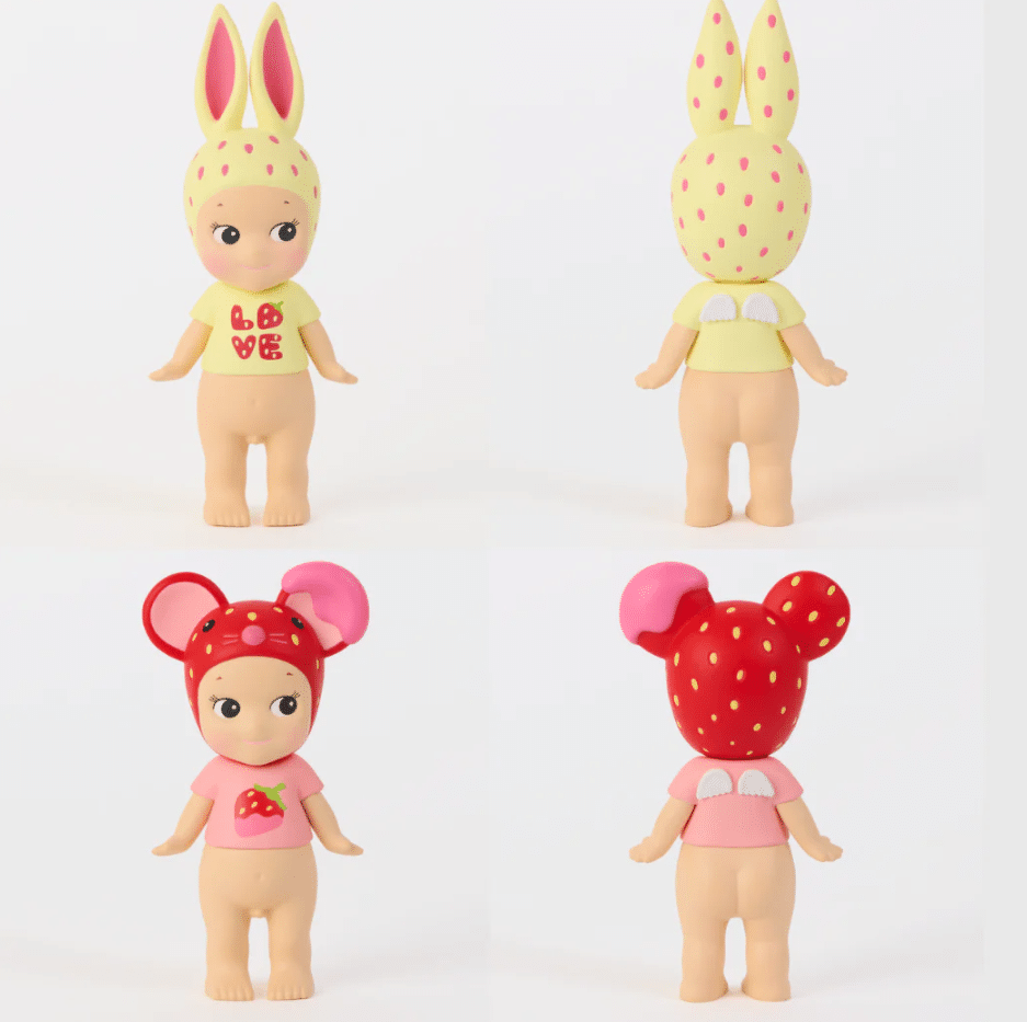 Sonny Angel® Strawberry Love, vue sur fond blanc du lapin et de la souris