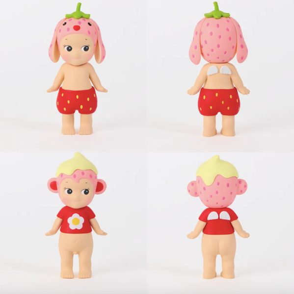 Sonny Angel® Strawberry Love, vue sur fond blanc du lapin et du singe