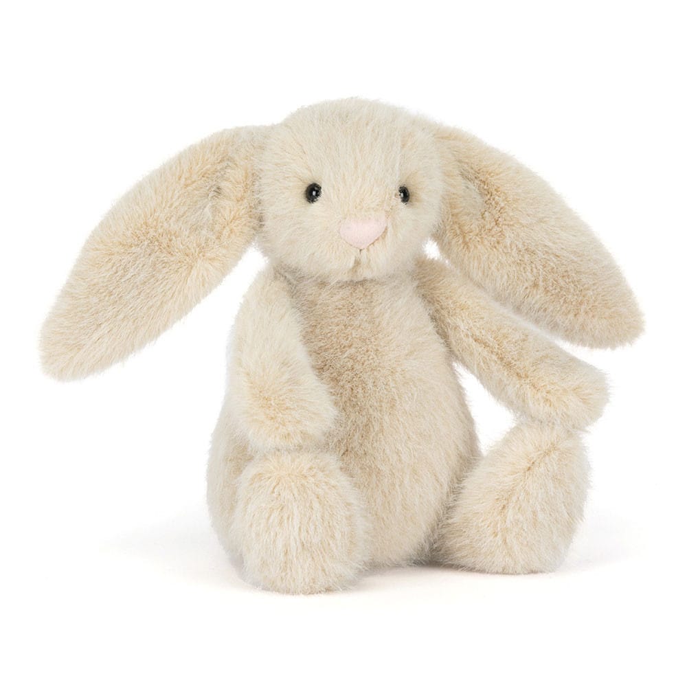 Wheat Flufflet bunny - Jellycat, vue de biais sur fond blanc
