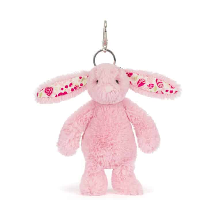 Blushkin Blossom bunny bag charm - Jellycat, vue de face sur fond blanc