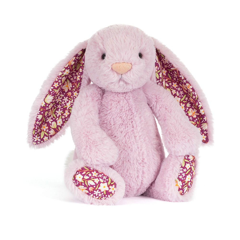 Thistlepop blossom luxe bunny - Jellycat, vue de biais sur fond blanc
