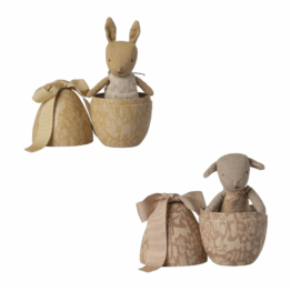 Petit oeuf de Pâques en métal et son compagnon - Maileg, vue de face sur fond blanc des deux modèles