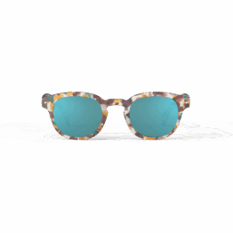 Lunettes de soleil #C – Écailles bleues miroir bleu - Izipizi, vue de face sur fond blanc