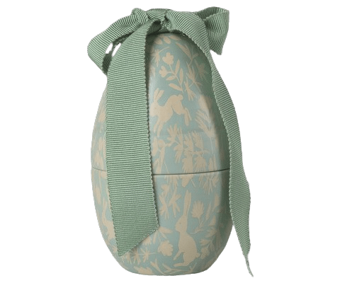 Petit oeuf de pâques en métal avec son noeud - Maileg, vue de face du modèle menthe sur fond blanc